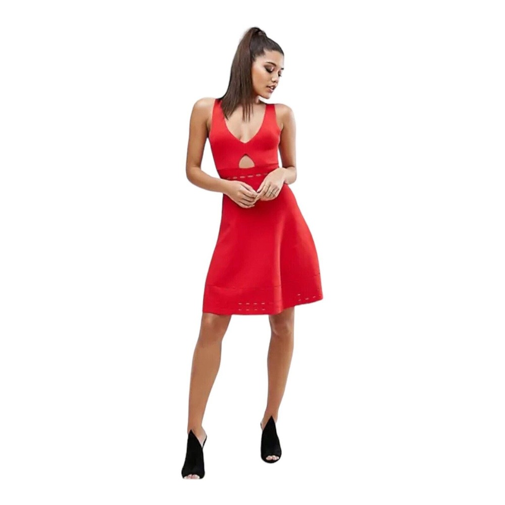Kendall + Kylie Women Medium Red Sleeveless Pointelle open back party Dress